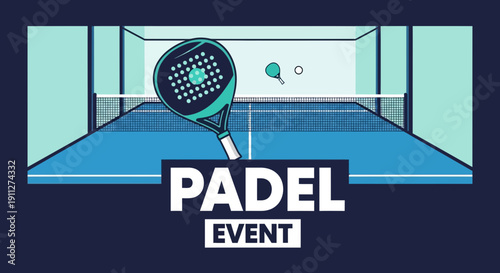 Dynamic Padel Tennis Event Illustration With Rackets and Court