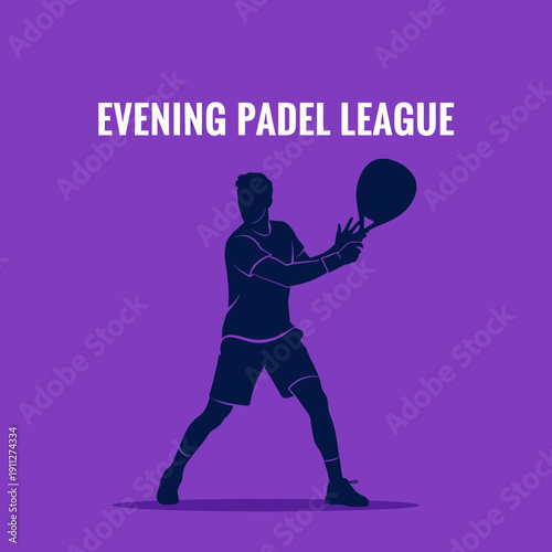 Dynamic Padel Player Silhouette In Action For Evening Sports League Event Promotion