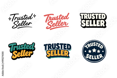 Trusted seller labels collection in various styles and colors