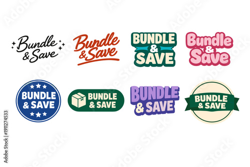 Collection of colorful bundle & save logos in various styles