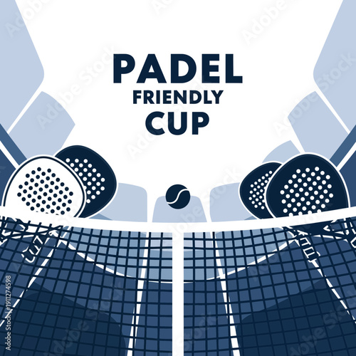 Dynamic Padel Tennis Tournament Graphic Featuring Rackets and Net