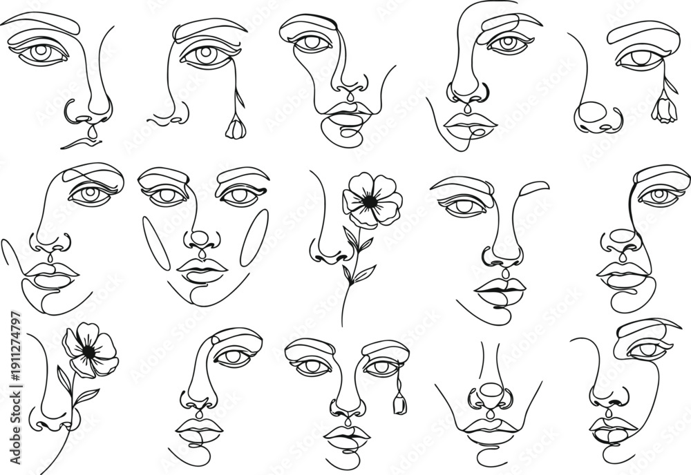 Obraz premium Abstract minimalist line art collection of diverse human faces