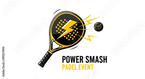 Dynamic Power Smash Padel Event With Stylish Racket And Energetic Ball Graphics