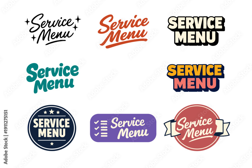 Fototapeta premium Service menu logo designs in various styles and fonts