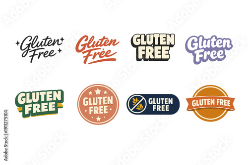 Variety of gluten-free label designs in different styles and colors