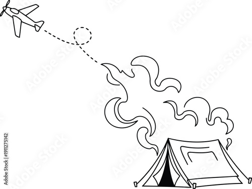 Whimsical airplane pulls kite shaped like ghost over tent