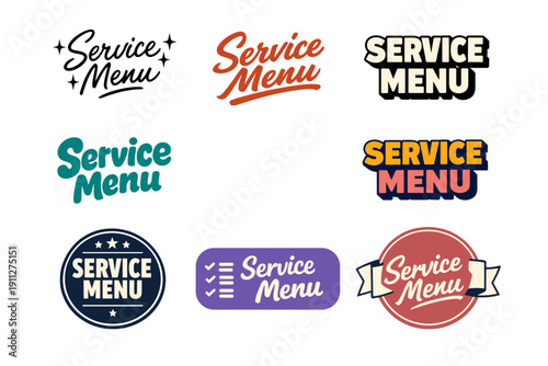 Service menu logo designs in various styles and fonts