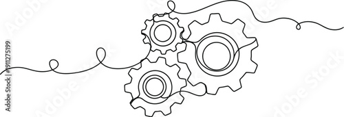 Interlocking gears drawn with a single continuous line