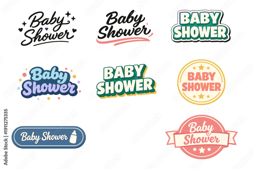 Obraz premium Colorful baby shower logos collection with various fonts and designs