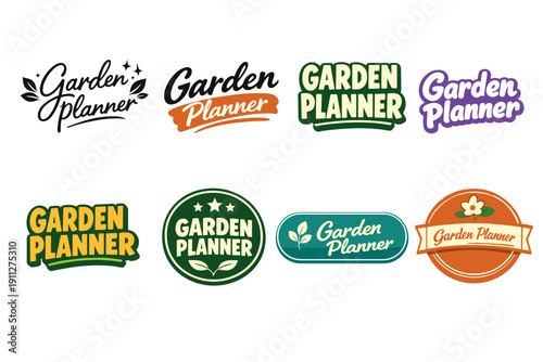 Garden planner logo variations with different font styles and colors