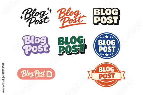 Colorful blog post logos collection in various styles and designs