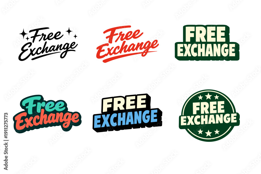 Obraz premium Various free exchange text logos in different styles and colors