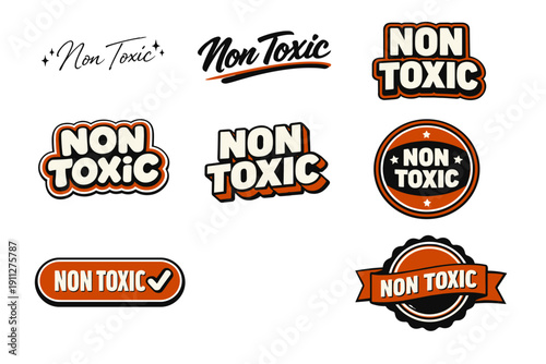 Non-toxic badge designs collection in black and orange colors