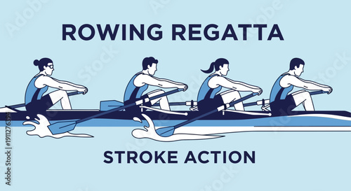 Dynamic Rowing Crew Captures Intense Competition Stroke Action