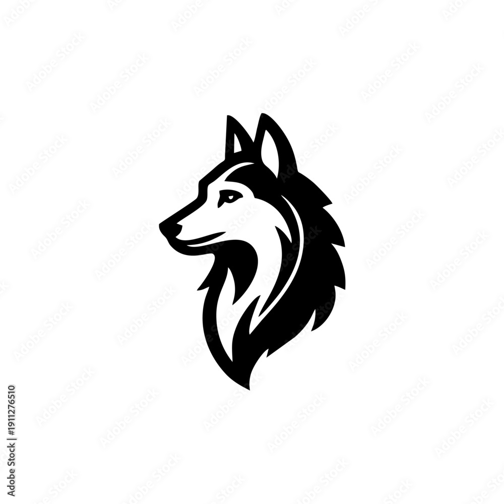 Fototapeta premium Black and White Wolf Head Illustration.