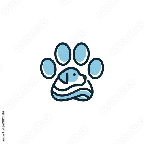 Blue Animal Paw Print Icon Illustration.