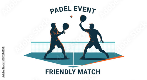Dynamic Silhouette Of Two Men Playing Padel Tennis On A Court During A Friendly Match Event