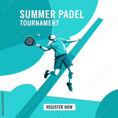 Dynamic Summer Padel Tournament Graphic Featuring Athlete In Action