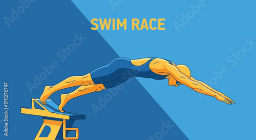 Dynamic Swim Race Start Athletic Diver Illustration