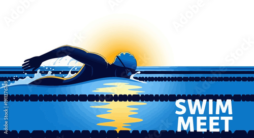 Dynamic Swimmer Accelerating Through Bright Pool Waters During Competition