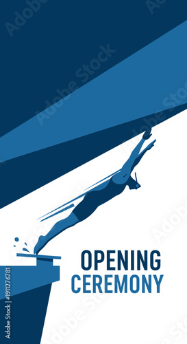 Dynamic Swimmer Leaping into Competition Opening Ceremonies