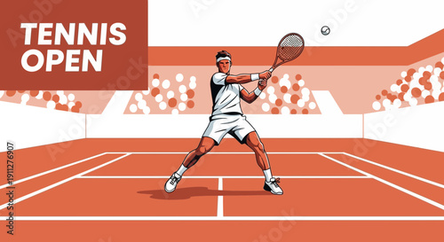 Dynamic Tennis Player Serves Ball During A Tournament With Spectator Stand Background