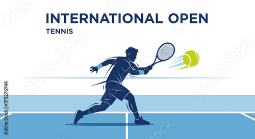 Dynamic Tennis Player Swinging Racquet During Match International Open Event