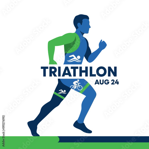 Dynamic Triathlon Athlete Illustration Displaying Running Cycling And Swimming Elements