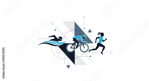 Dynamic Triathlon Athlete Progression Graphic With Geometric Elements