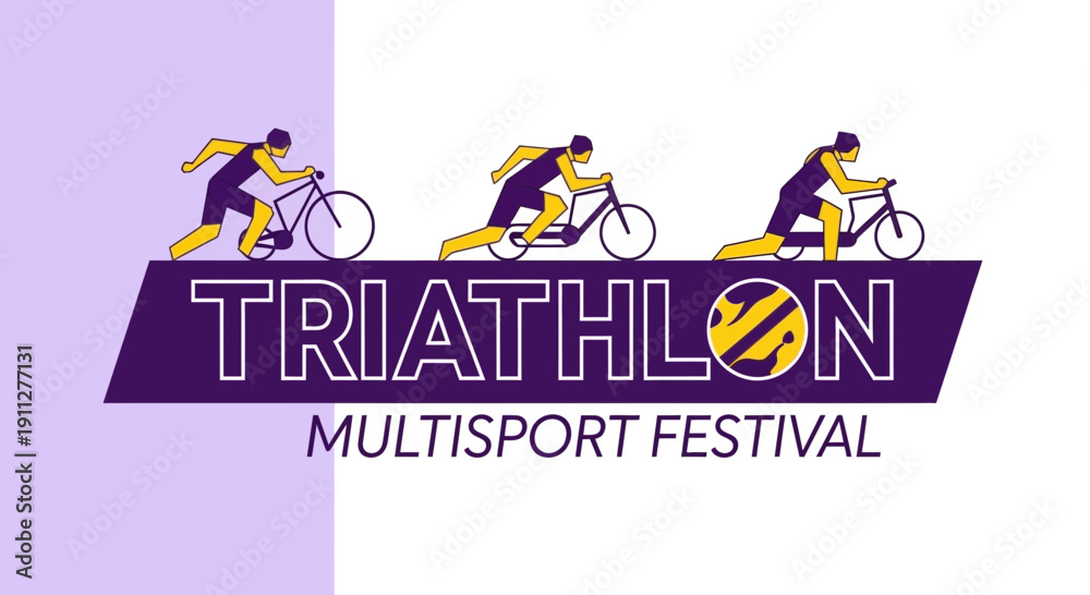 Fototapeta premium Dynamic Triathlon Multisport Festival Graphic With Cyclists