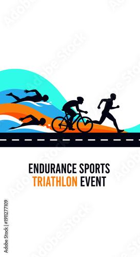 Dynamic Triathlon Event Silhouettes Showcasing Endurance and Athleticism
