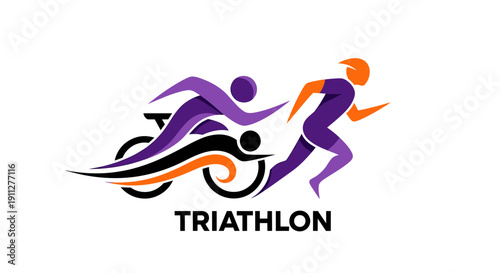 Dynamic Triathlon Logo Representing Athletes In Motion For Competitions