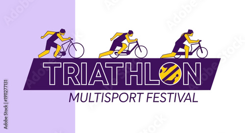 Dynamic Triathlon Multisport Festival Graphic With Cyclists