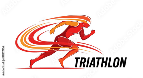 Dynamic Triathlon Runner Silhouette With Streaking Motion Lines