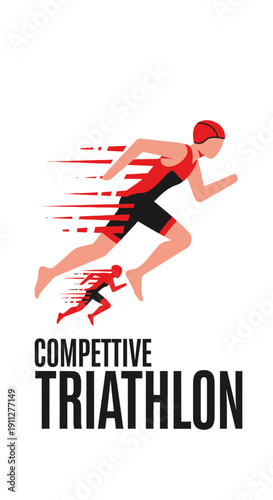Dynamic Triathlon Runner Speeding Towards Victory On White Background Sport Illustration
