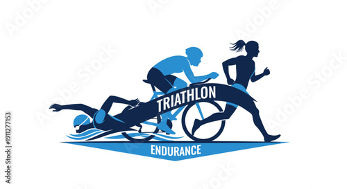 Dynamic Triathlon Silhouette Athletes Competing In All Disciplines Showing Dedication And Strength