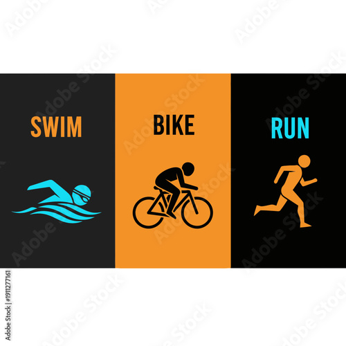 Dynamic Triathlon Sport Icons Representing Swim Bike And Run Disciplines