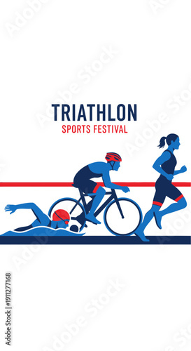 Dynamic Triathlon Sports Festival Illustration Featuring Athletes