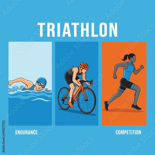 Dynamic Triathlon Sports Visual Representing Athletic Endeavor And Peak Performance