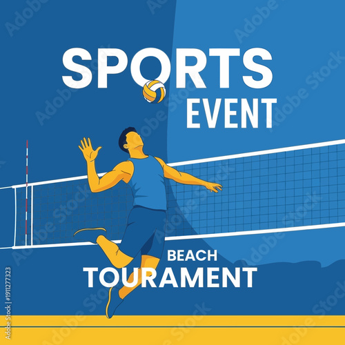 Dynamic Volleyball Player Spikes Ball During Beach Tournament Competition