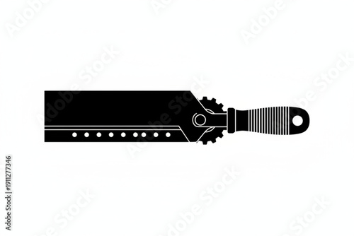 Precision Blade Silhouette: A stark black and white silhouette of a mechanical blade, a tool of precision and power. Its intricate design hints at its industrial purpose.