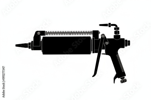 Industrial Applicator Gun Silhouette: An industrial applicator gun, depicted in bold silhouette, stands ready for precision application.