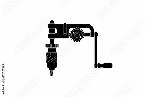 Manual Drill's Detailed Silhouette: A classic, detailed silhouette of a manual drill, showcasing its intricate mechanisms, perfect for projects.