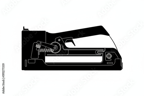 Staple Gun Blueprint: A precise silhouette of a staple gun, showcasing its mechanism and design details, a technical illustration for tools.