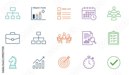 Operation Management and Business Administration Icon Set Editable Stroke 64x64