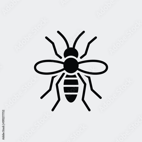 Simple black silhouette of a bee with distinct wings and abdomen