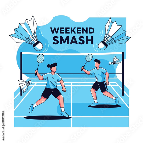 Energetic Badminton Match Illustration Weekend Smash Sportive Fun Action