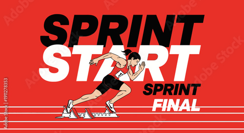 Energetic Female Sprinter Accelerating Towards Victory Line