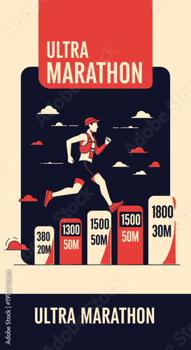 Energetic Illustration Depicting an Ultra Marathon Runner Tackling Distance Challenges with