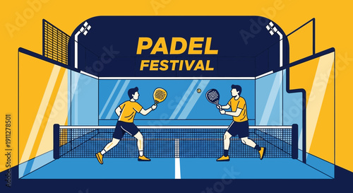 Energetic Padel Festival Event With Players Competing On Court